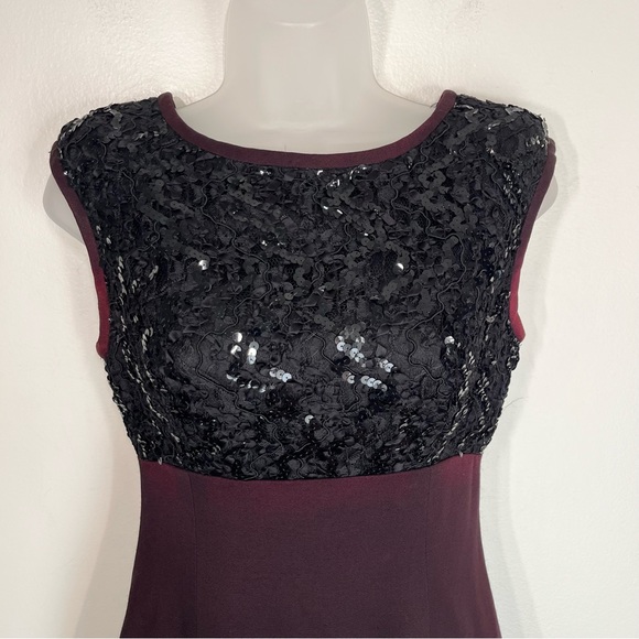 Vintage 80s Cocktail Dress Lace Sequins Maroon & Black Sleeveless Size 4 - Picture 4 of 12
